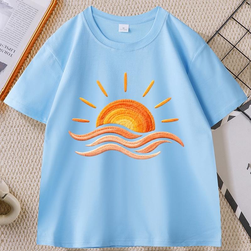 Sunset Beach T Shirt Coastal Summer TShirt Beach Vacation Tee Graphic Tee Print Short Sleeve Round Neck Tshirt Streetwear Top