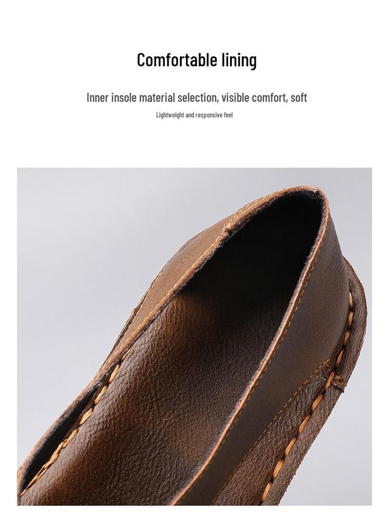 Men's Summer Genuine Leather Sandals - Breathable, Comfortable, Slip-on, Lazy Driving Shoes, Plus Size