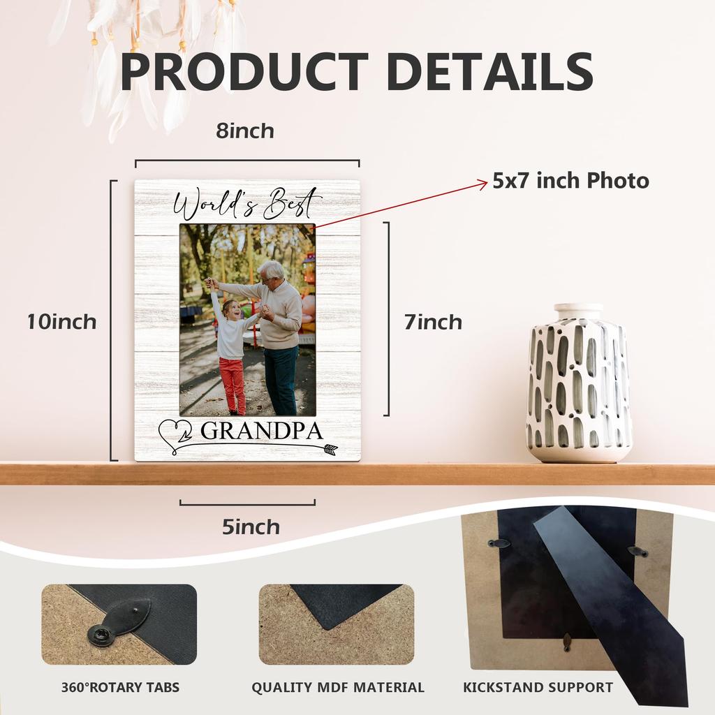 Beliran Grandpa Gifts Picture Frame Grandpa Photo Birthday Gift for Grandpa from Best Grandpa Wooden Picture Frame for Desk Room Decor 5x7, Frame,