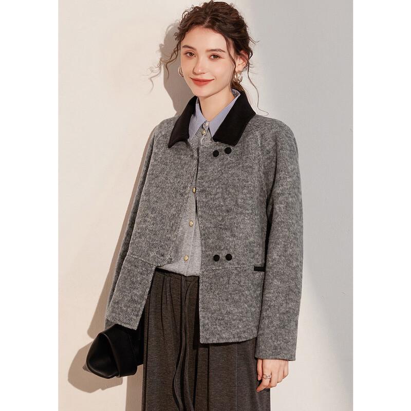 

Bailuyu Women s Contrast Lapel Double-Faced Wool Blend Coat M