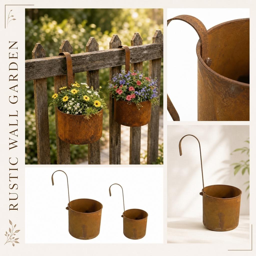 Rustikaler Metall-Eisen Hänge-Blumentopf für den Außenbereich, Heimgarten, Wandmontage, Pflanzenbehälter mit Haken zur Dekoration
