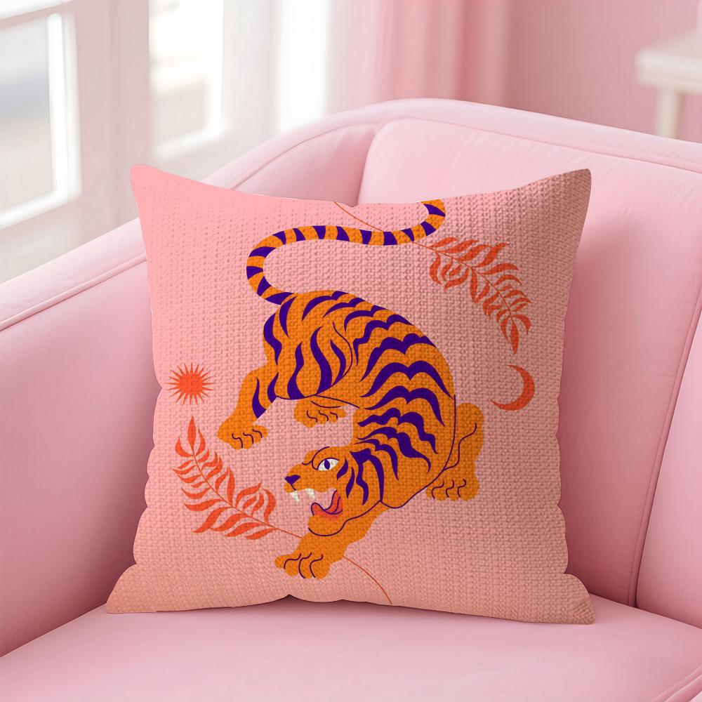 Animal Style Tiger Fashion Cushion Cover Natural Linen Pillow Case DoubleSided Print Decorative Sofa Pillowcase Home Decor Gift