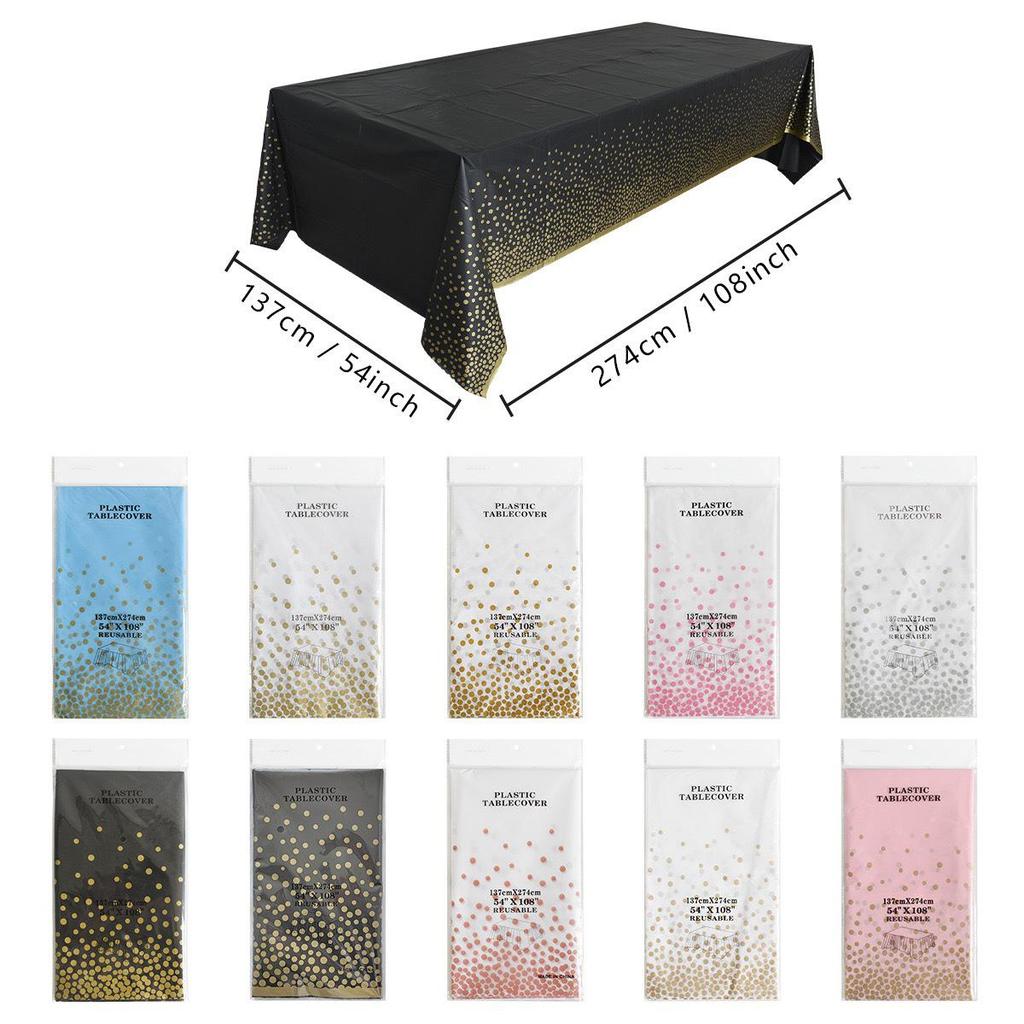 PEVA Platinum White Dots Rectangular Tablecloth with Small Dot Print for Party Decoration