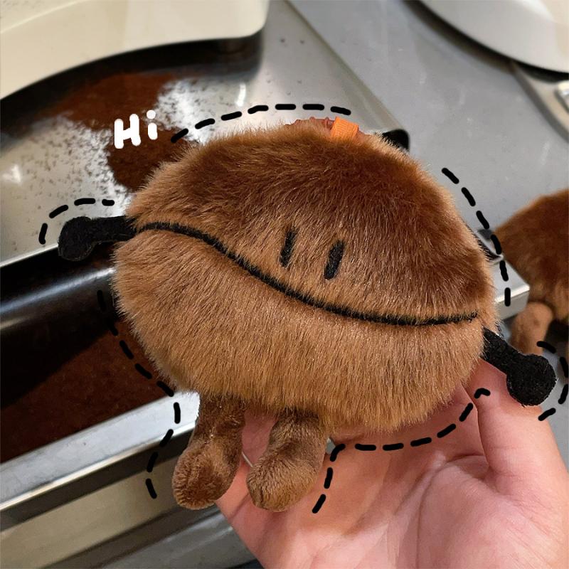 Kawaii Coffee Bean Plush Keychain Soft Stuffed Pendant Cute Novelty Doll for Satchel Purse Decoration