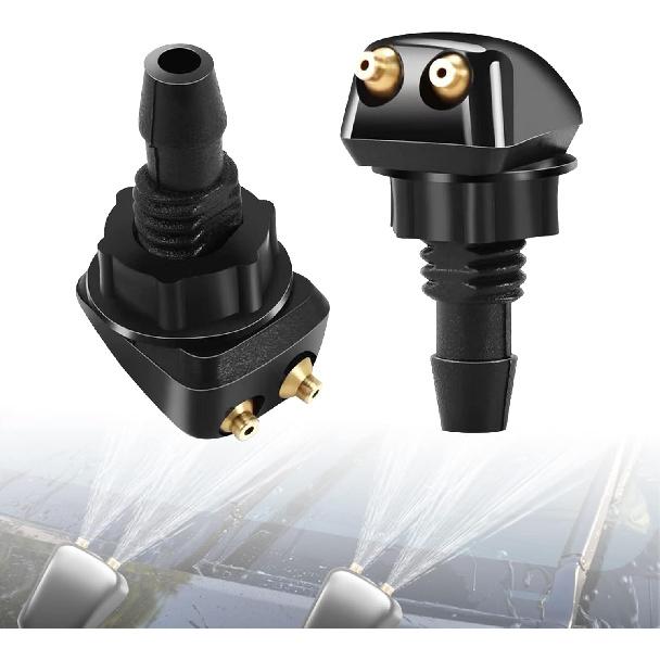 2 PCS Front Windshield Washer Nozzle, Double-hole Straight Column Water Spray Nozzle, Car Wiper Washer Nozzle, Fit for Most Vehicles (Black)