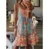 Printed Sleeveless V-neck Vest Skirt Fashion Vacation Printed Dress Women