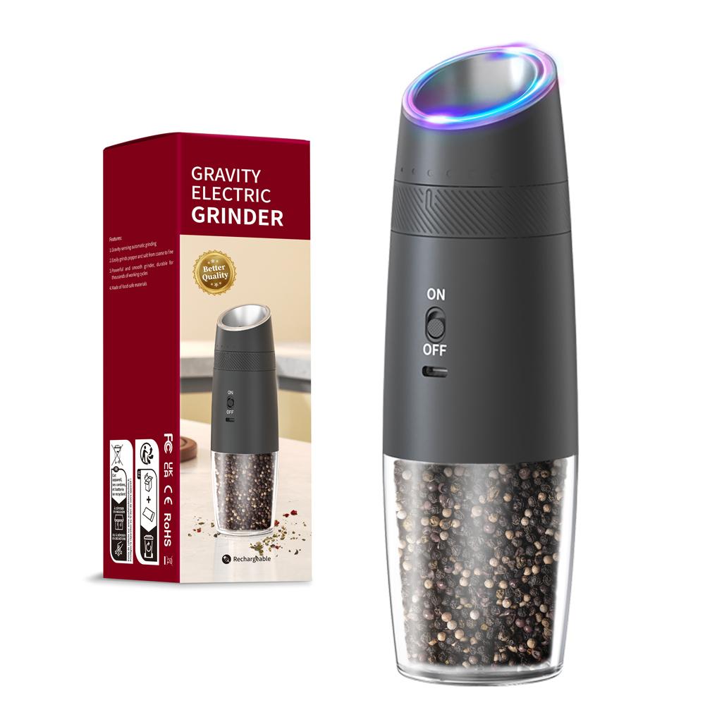 

1/2PCS Rechargeable Electric Pepper Grinder External Adjustment with LED Light Gravity Sensing Spice Mills Cordless Kitchen Tool Rechargeable 1PCS