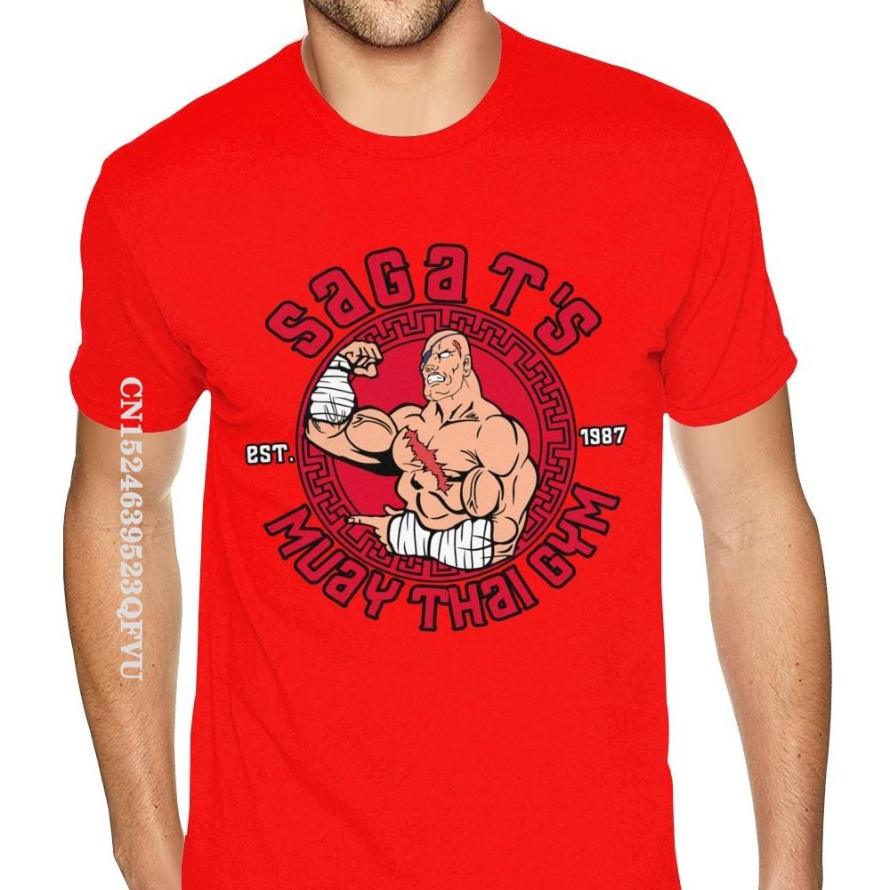 80s Sagat Muay Thai Gym Shirt Oversized Anime Tshirt Men HipHop Print Cotton Male's Harajuku Black T-Shirts Camisa Streetwear