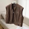 Women's Stylish Faux Leather Round Neck Layering Vest
