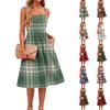 Ärmelloses Karo-Kleid mit verstellbaren Trägern und Taschen, lässiges A-Linien-Midikleid für Damen, Sommer, Alltag