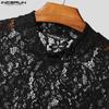 INCERUN Summer Men Sleeveless Lace See Through Mesh Sheer Party Tank Tops
