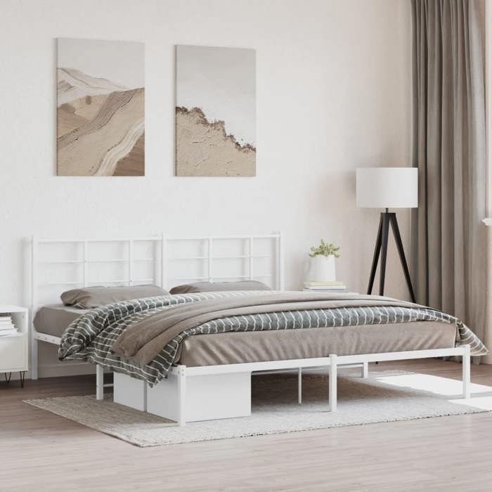 VidaXL Metal Bed Frames with Headboard, Double Bed with Slat Base, Adult Bed with Footboard, Bedroom Furniture, 355615
