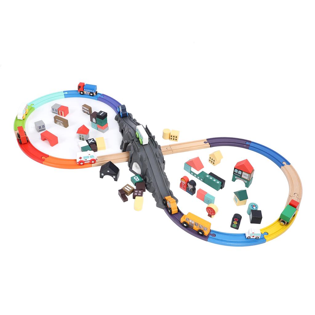 126pcs Wooden Block Track Set Educational Safe Interactive Toy Wood Train Track Set for Child