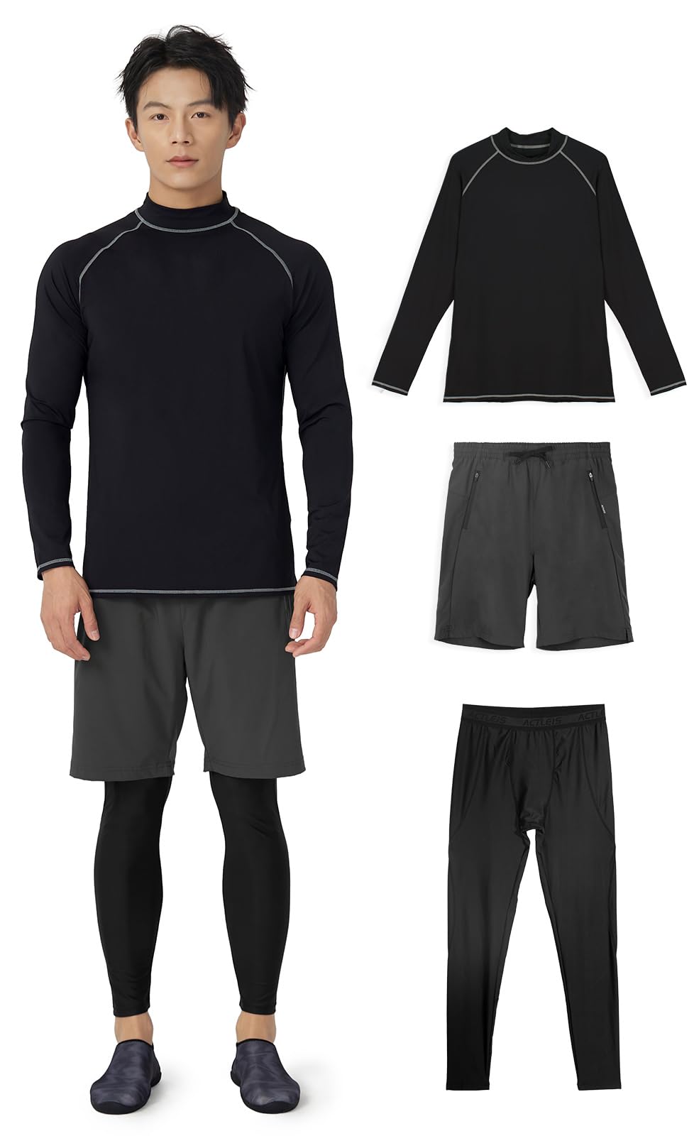 

Rashguard Top and Bottom Long UV Protection [Acrais] Men s Swimsuit, Set, Sleeve, 3-Piece Set, Shirt, T-Shirt, Leggings, UPF50+, Pool, Sea, Beach,
