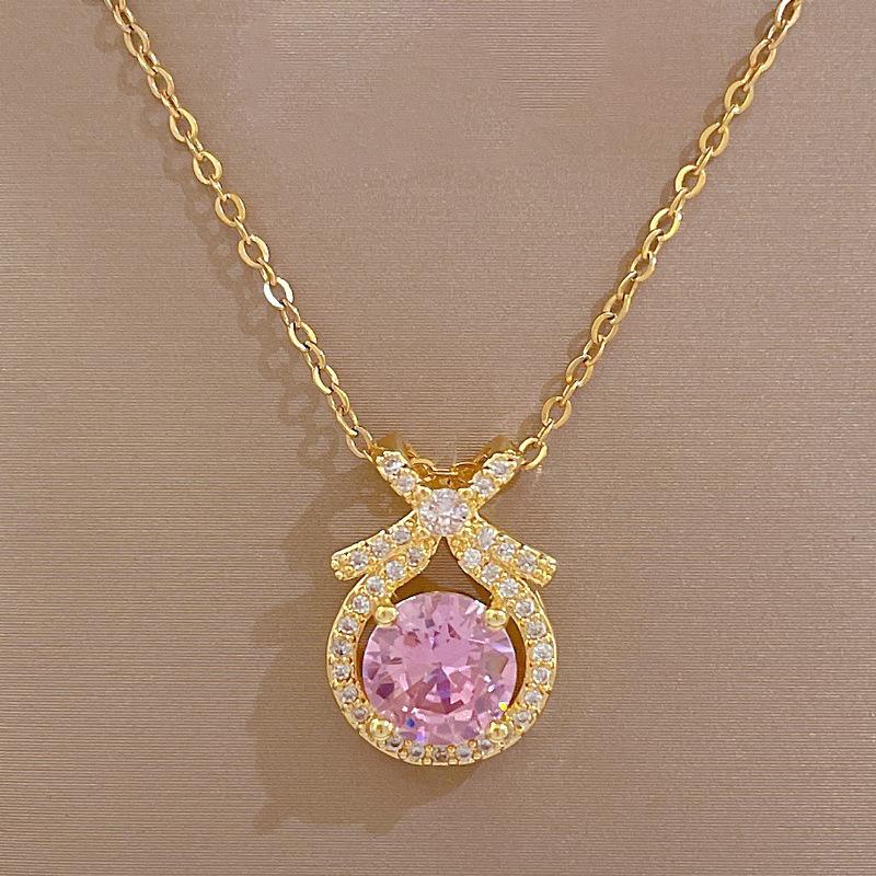 Necklace Earrings Set Light Luxury Full Diamond Water Drop Bow Personality Temperament Banquet Earrings Necklace Group