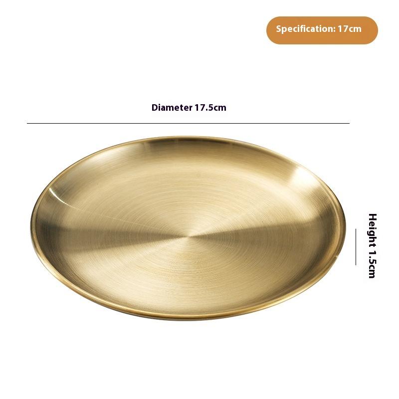 1 Pcs Thickened New Stainless Steel Disc Golden Cafe Tray Dining Disc Fruit Meat Dessert High Quality Round Plate Shallow Tray
