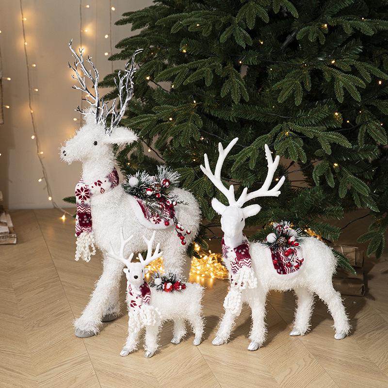 Gangheng White Reindeer Plush Doll Christmas Decorations for Home, Mall Window Display, and Tree Ornaments