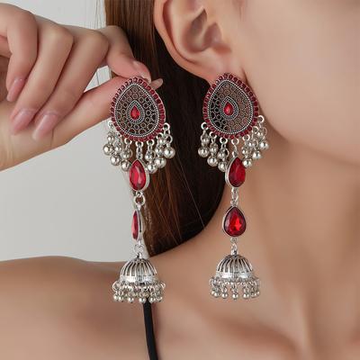Pendientes de Carrillón de Viento con Forma de Gota de Agua Incrustados de Diamantes Para Mujer, Pendientes Largos Huecos con Flecos de Temperamento de Lujo Retro
