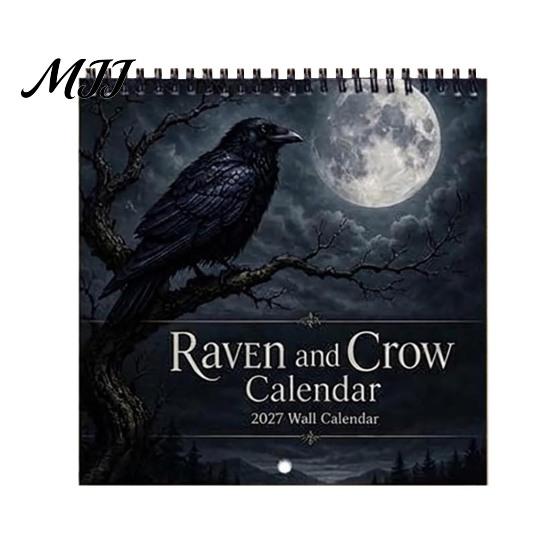 Desktop And Wall Organizer Raven Crow 2027 Calendar, 12 Months Moonlit Gothic Unique Gift for Goth Lovers Art, Mysterious Dark Hanging Calendar