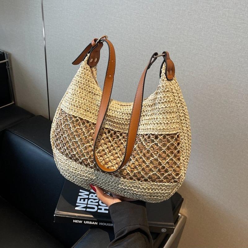 

Hollow versatile straw woven bag large capacity zipper woven bag shoulder tote bag seaside vacation beach bag women s bag zipper