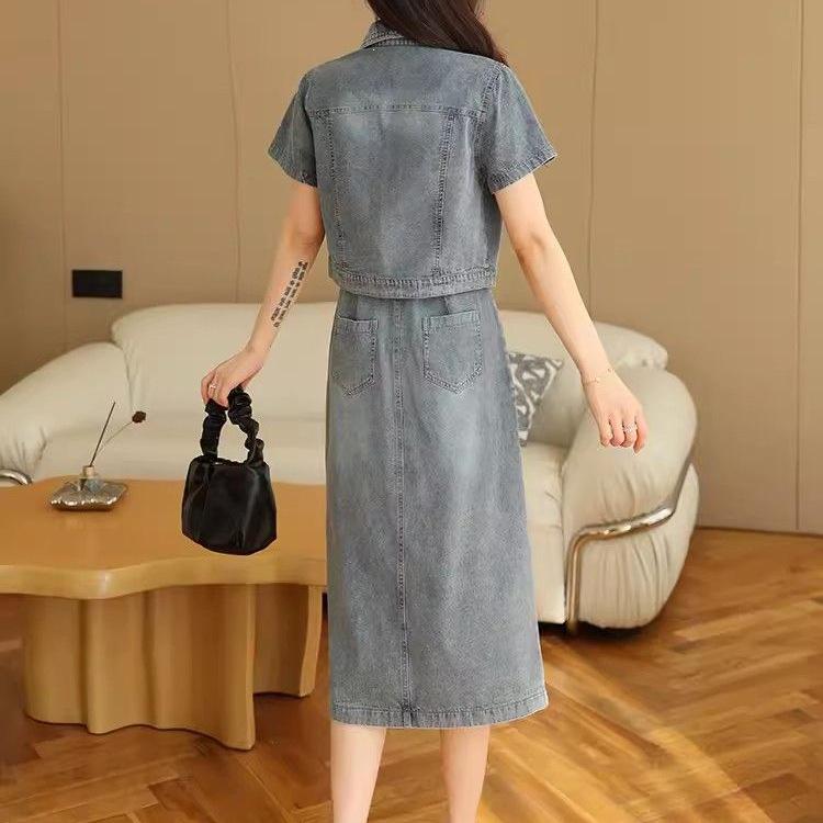 Stylish Summer 2026 Women's Denim Midi Skirt & Jacket Set