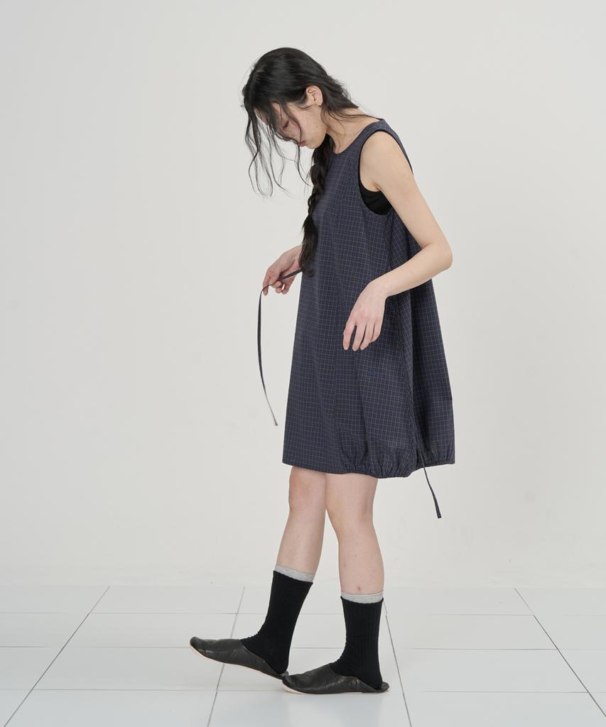 Ouas Balloon Check Dress (Navy)