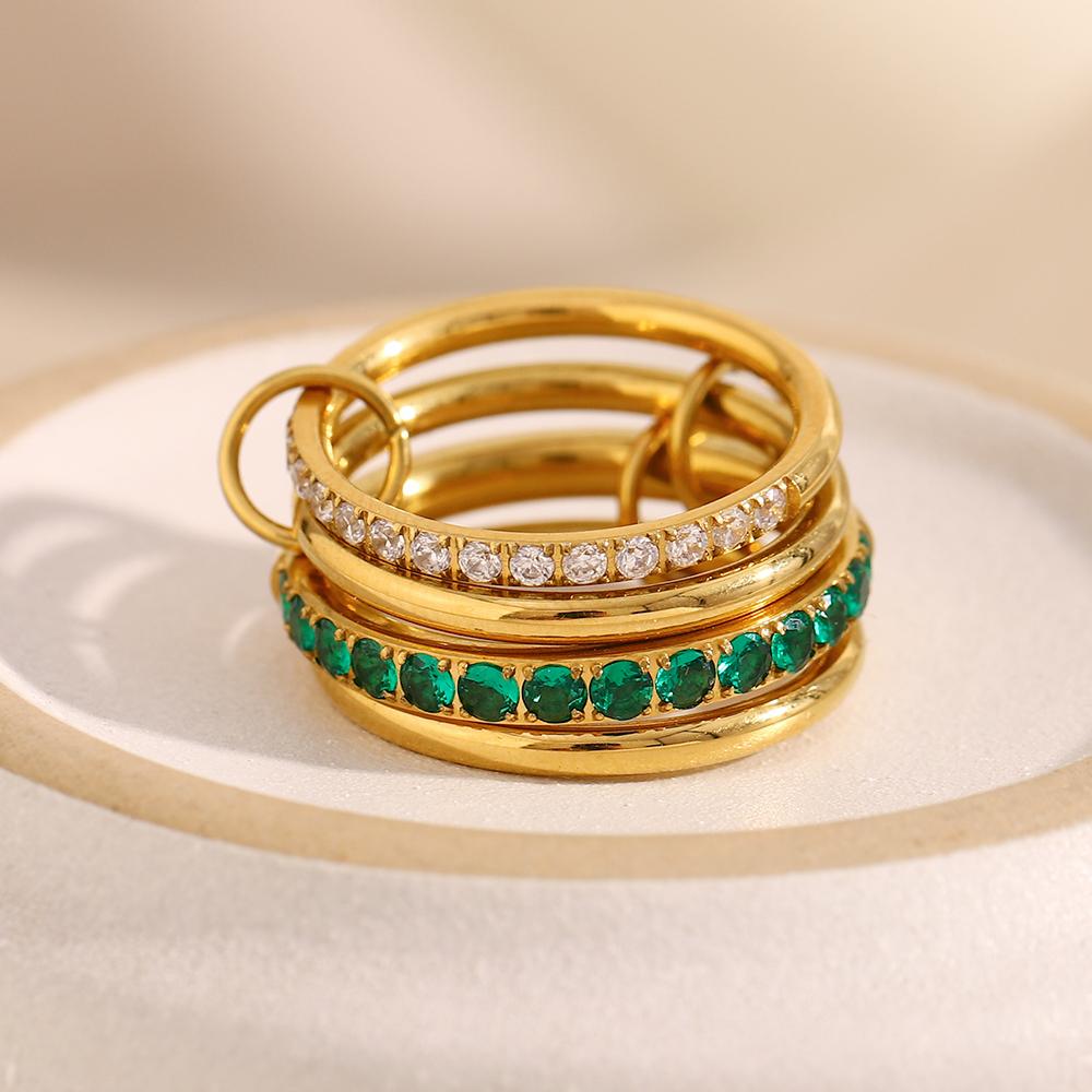 MamacitaSlay Unique Cool Zircon Three/Our Fingers Chain Shape Variable Rings Stainless Steel Trendy Accessories Women Men Gifts