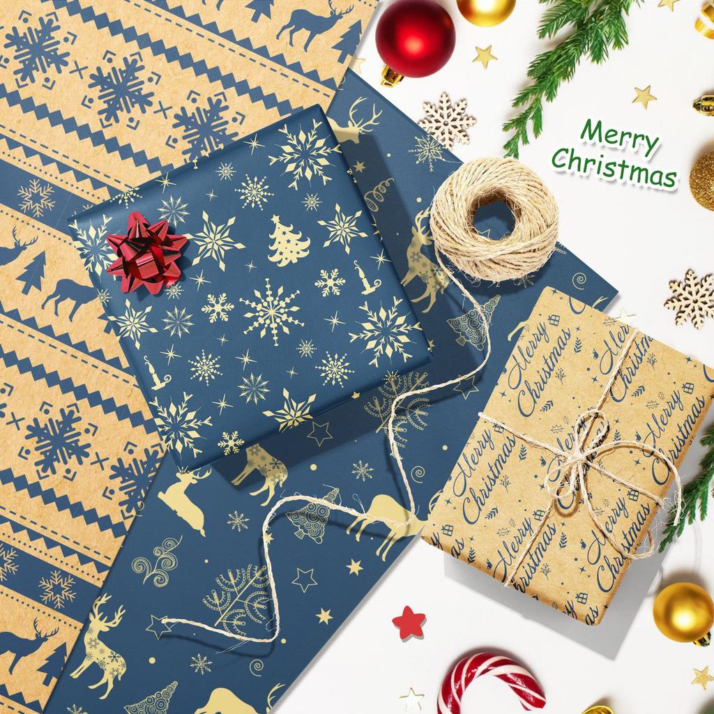 Festival Decorative Paper Seasonal Kraft Paper Sheets Christmas Wrapping Paper Christmas Reindeer Gift Wrap For Parties Presents