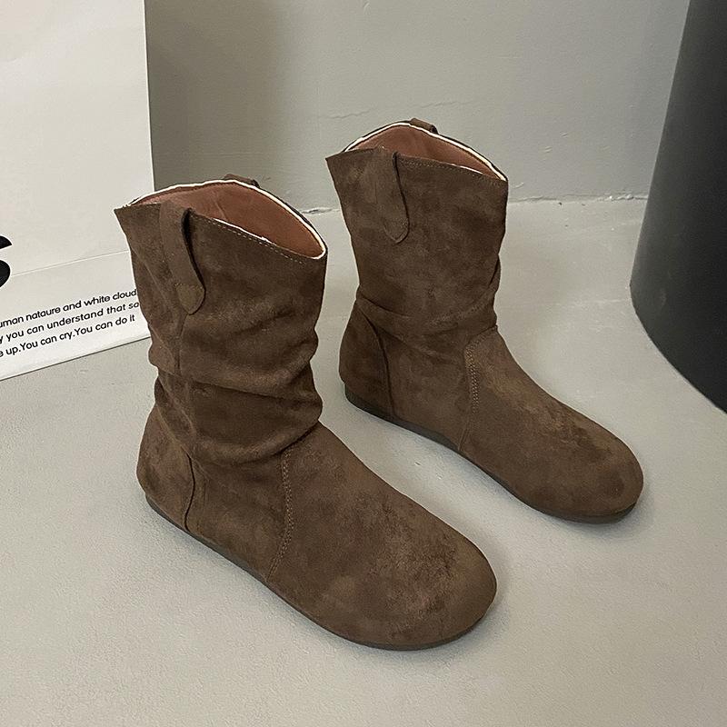 

Женские короткие ботинки Birkenstock на мягкой подошве с увеличением внутренней высоты, ковбойские ботинки, весенние тонкие ботинки на одной педали с круглым носком, ботинки на наборном каблуке, ретро ботинки Мартина 40 темно-коричневого