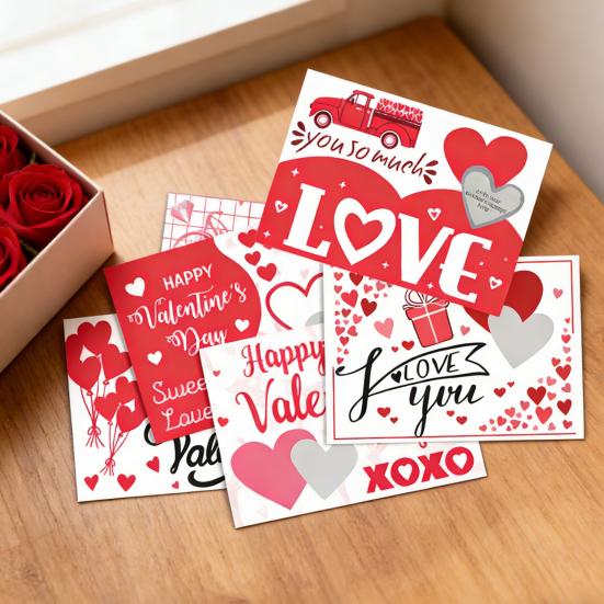 6/12Pcs Valentines Day Couple Scratch Card with Stickers DIY Romantic Love Heart Greeting Card Wedding Engagement Anniversary Party Supplies
