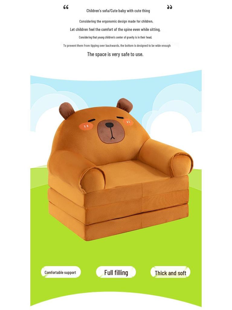 Canapea extensibilă triplă pentru copii cu desene animate - Scaun leneș drăguț și confortabil pentru grădiniță