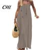 Autumn Jacket Dress Women's Backless Cami Summer Casual Sleeveless Boho Beach Maxi Women Spaghetti Strap Vacation Long Sundress with Back Tie