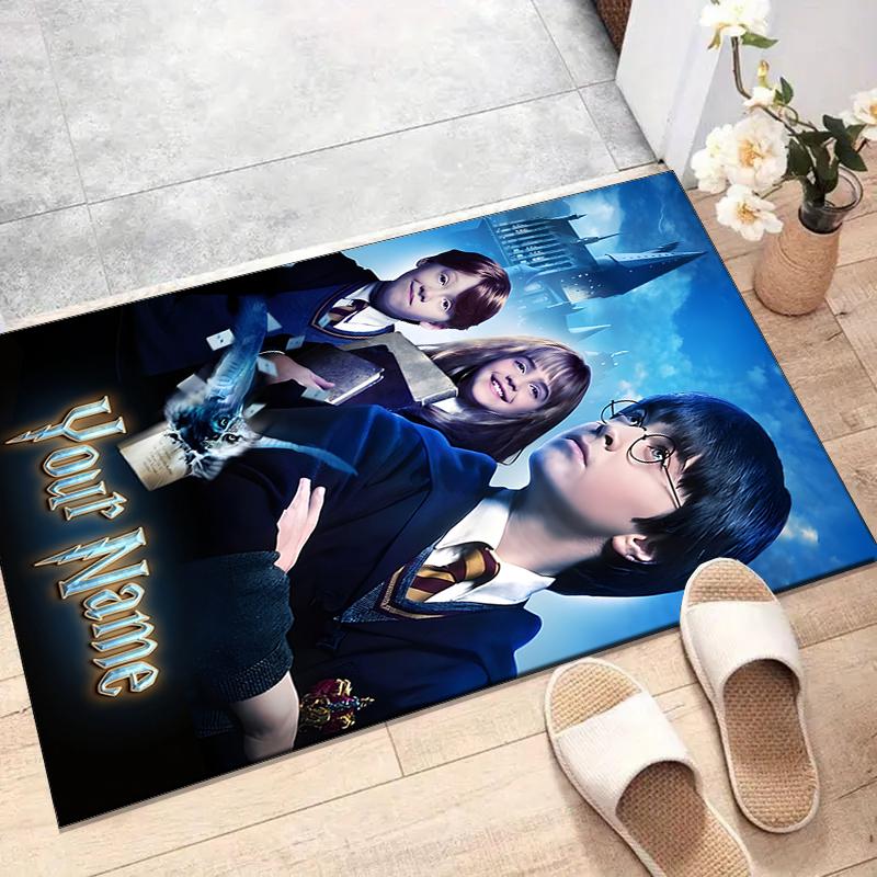 Hogwarts Design Area Rug Personalized Name- Non-Slip, Soft & Cozy Floor Mat for Living Room, Office - Indoor/Outdoor Carpet