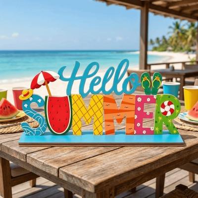 2D Pattern Summer Party Decorations Summer Theme Multi-Color Hawaiian Themed Ornament Wood Wooden Table Centerpiece Luau Theme