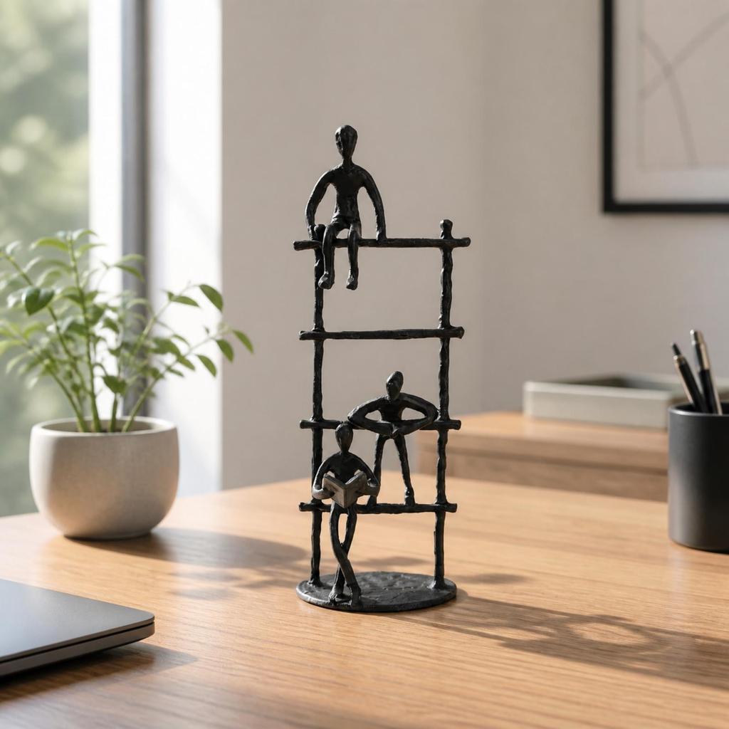 Ladder Frame Figurine with Reading Figure Sculptural for Study