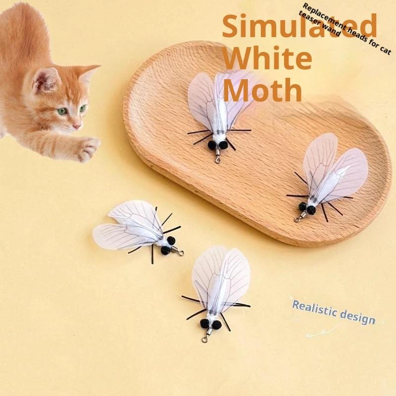 Weißer Motten-Katzen-Spielzeugstab Ersatzkopf Kätzchen Spielen Haustier Spielzeug Interaktives Simulierte Insekten Katze Reizgerät