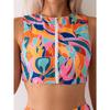 Vintage Orange Geometry Print Tankini Set 2026 Swimwear Women Zipper Push Up Sports Tank Top High Waist Shorts 2 Piece Swimsuit