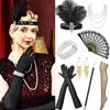 1920er Jahre Flapper Feder Stirnband Perlenkette Armband Ohrringe Set Acht Teile Vintage Stil Accessoires für Kostümparty