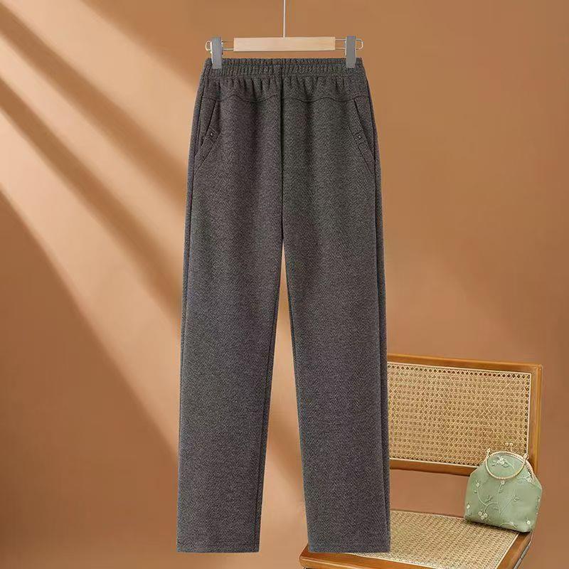 

New Women s High-Waisted Fleece-Lined Trousers for Middle-Aged & Elderly: Elastic, Loose, Straight-Leg Pants, Solid Colors. 3XL (120-140 jin)