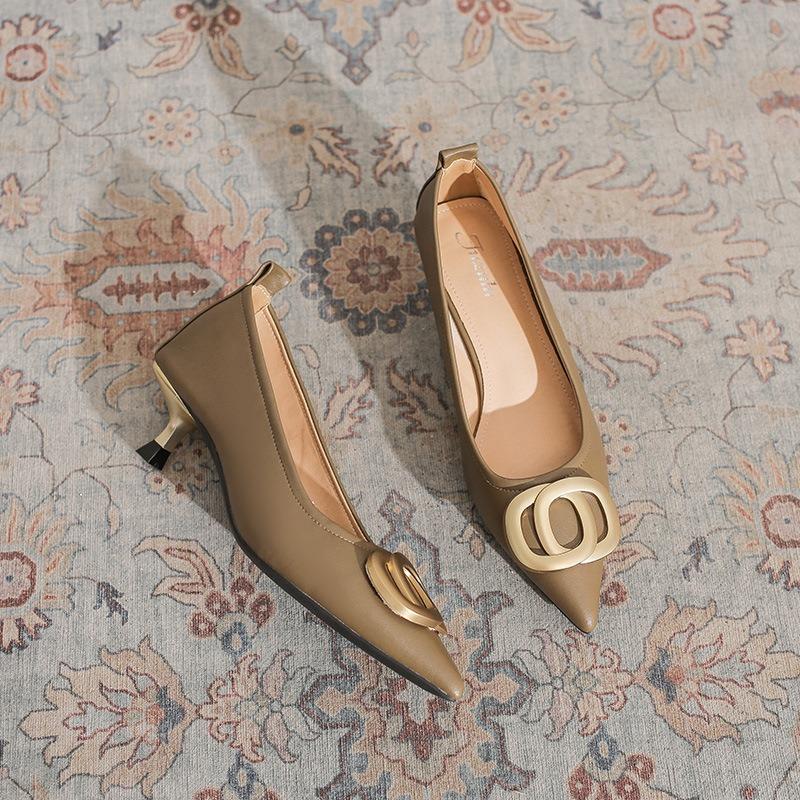 Pointed stiletto high heels commuting temperament light mouth metal buckle new fashion single shoes women