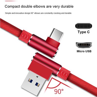 1 2 3m 90 Degree Fast Charge Data Type C Micro USB C Cable For Samsung Huawei Xiaomi Oneplus OPPO Type-c Charger Long Mobile Phone Wire Cord