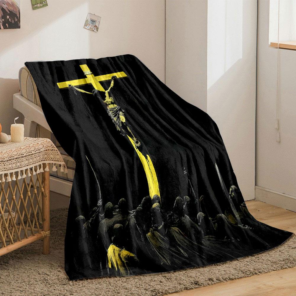 Jesus on Cross Blanket  Printed Blanket for Living Room Bed Couch lunch break Soft Cozy Blanket for Friend's festival Gift