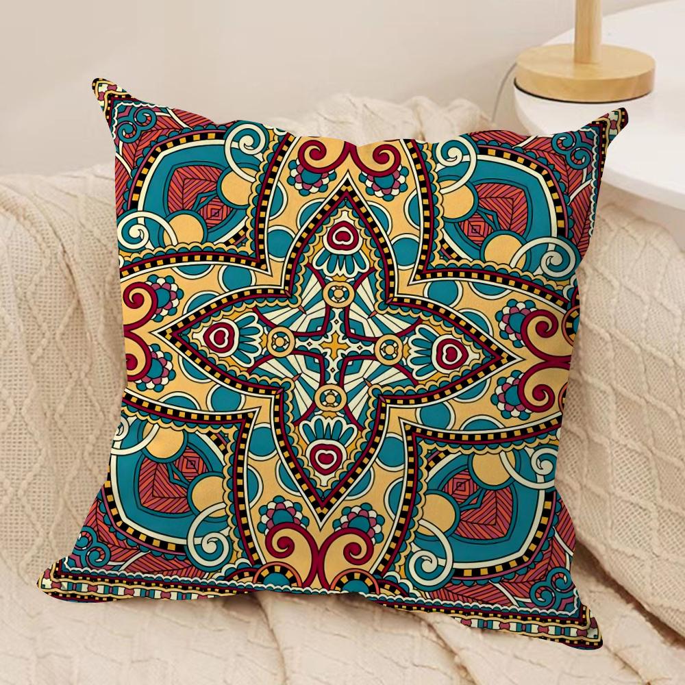 Bohemian Ethnic Decorative Cushion Cover Silky Short Plush Double-Sided Printed Pillow Case for Sofa All Seasons Home Decor Gift