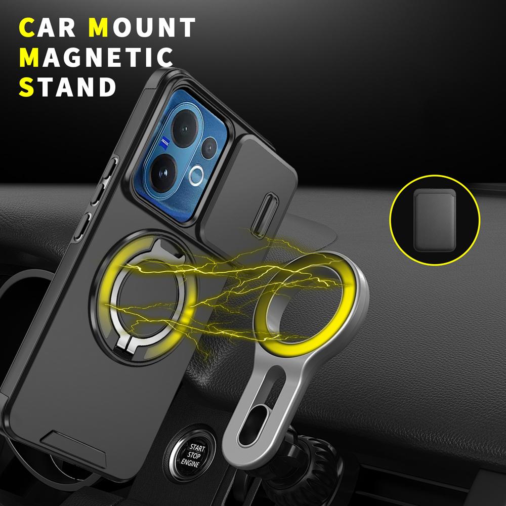 KEYSION 360° drehbarer Ringständer Handyhülle für VIVO V60 5G Schiebkamera-Schutz Magnetische stoßfeste Rückseite für VIVO V60