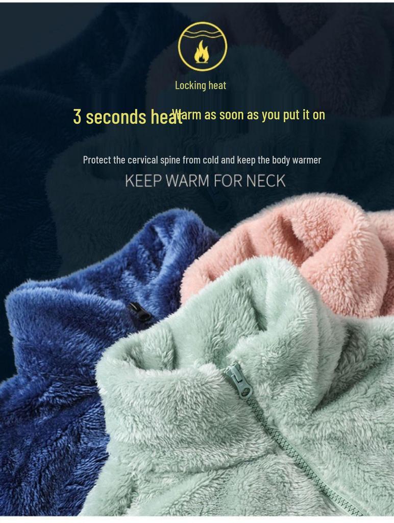 Women's Double-Sided Fleece Jacket - Short Sleeve, Loose, Plus Velvet, Thickened for Autumn/Winter Warmth, Coral & Sherpa Fleece Pajamas.