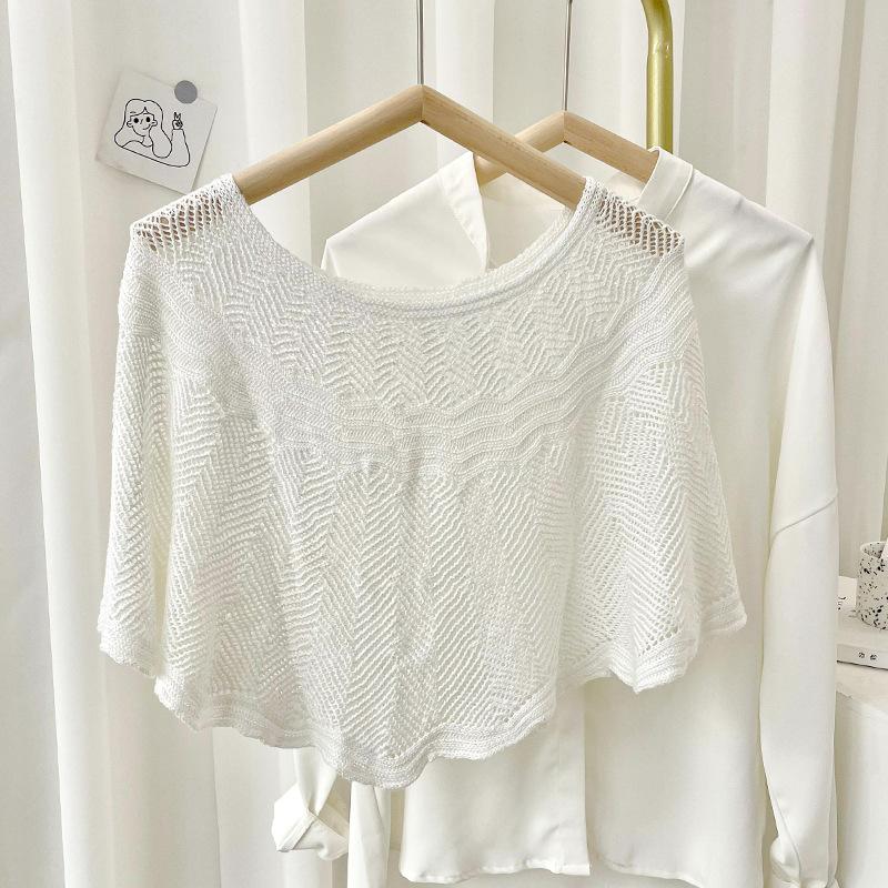 Summer Pullover Scarf Solid Color Knitted Cotton Shawls Korean Simple Hollow Design Fashion Versatile Sunscreen Scarves