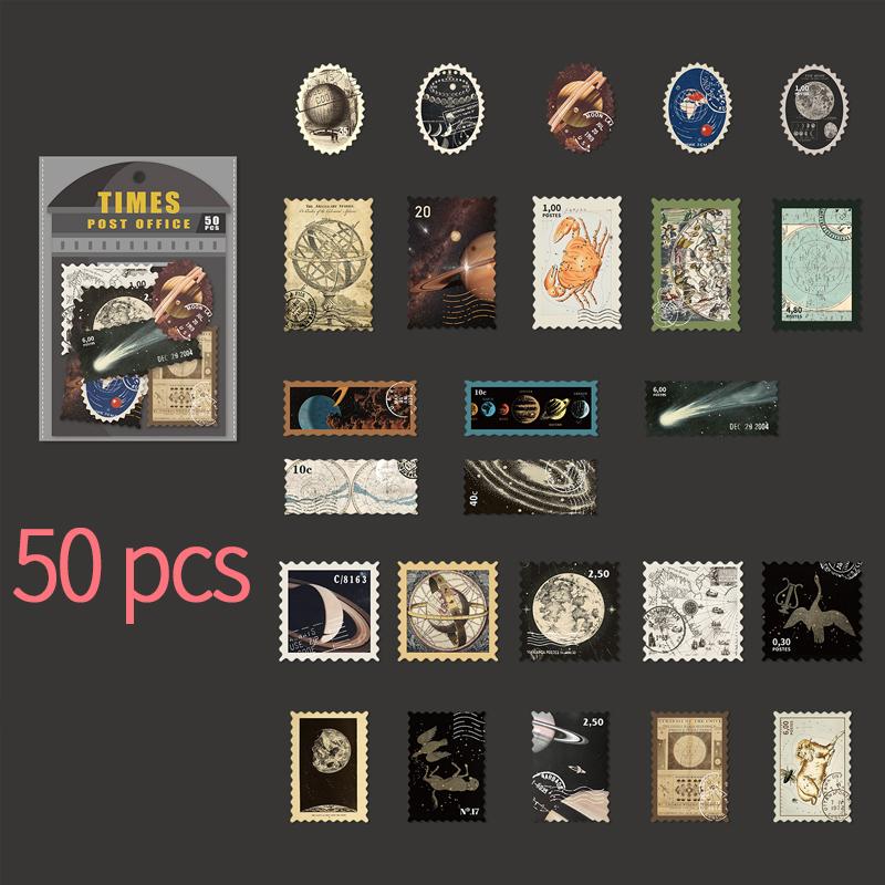 50 Pcs/pack Vintage Bronzing Stamp Style Stickers Decorative DIY Scrapbooking Diary Album Collage Material Junk Journal Supplies
