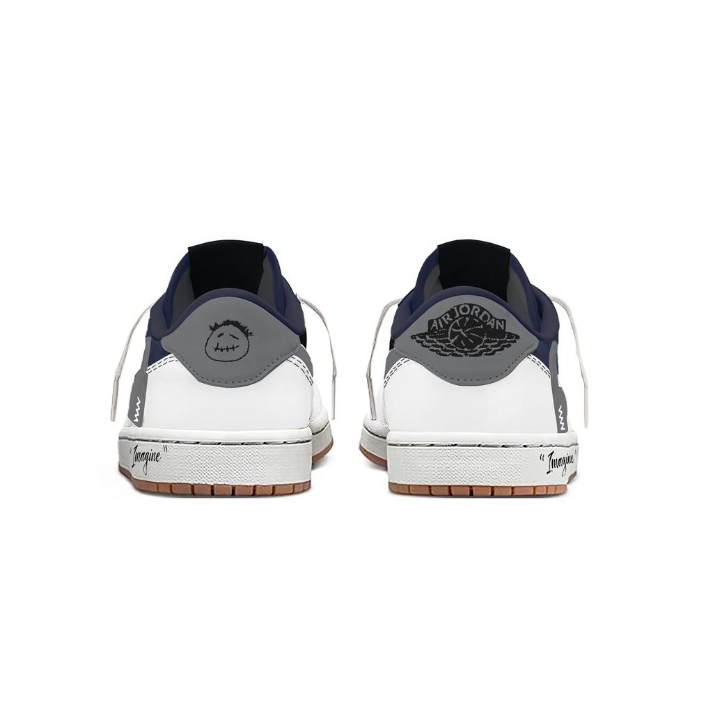 Travis Scott x Jordan Air Jordan 1 Azul Escuro Travis Scott X AJ1 Low Resistente à Abrasão Cano Baixo Tênis de Basquete Vintage DZ4137-700(Team1603- 7.0)