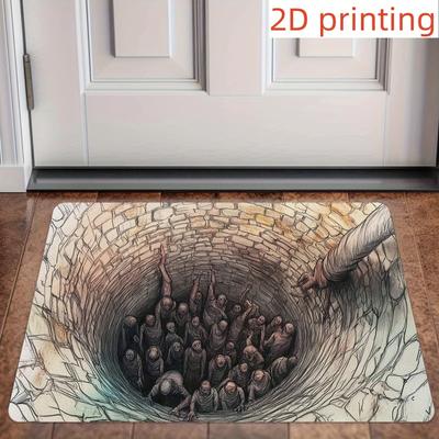 1pc 2D Artistic "The Deep Well" Door Mat - Non-Slip Indoor/Outdoor Mat for Entryway Kitchen Bathroom Laundry Room Decoration