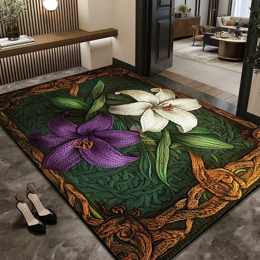 Retro Floral Non-Slip Absorbent Foyer Doormat - Cuttable Diatomaceous Earth Mud Scraper